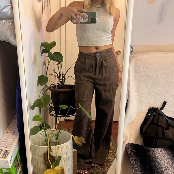 brown corduroy wide leg pants | high rise - Picture 3 of 5